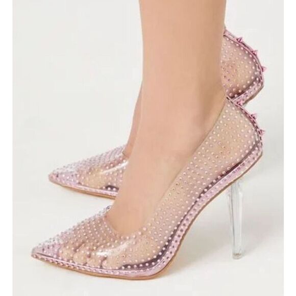 Olivia Ferguson Transparent Rhinestone Pumps Barbie pink Clear Transparent Cinde - Picture 1 of 9